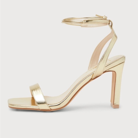 NWOT Lulus Troyes Gold Square Toe Lace-Up High Heel Sandals‎ - Picture 4 of 8